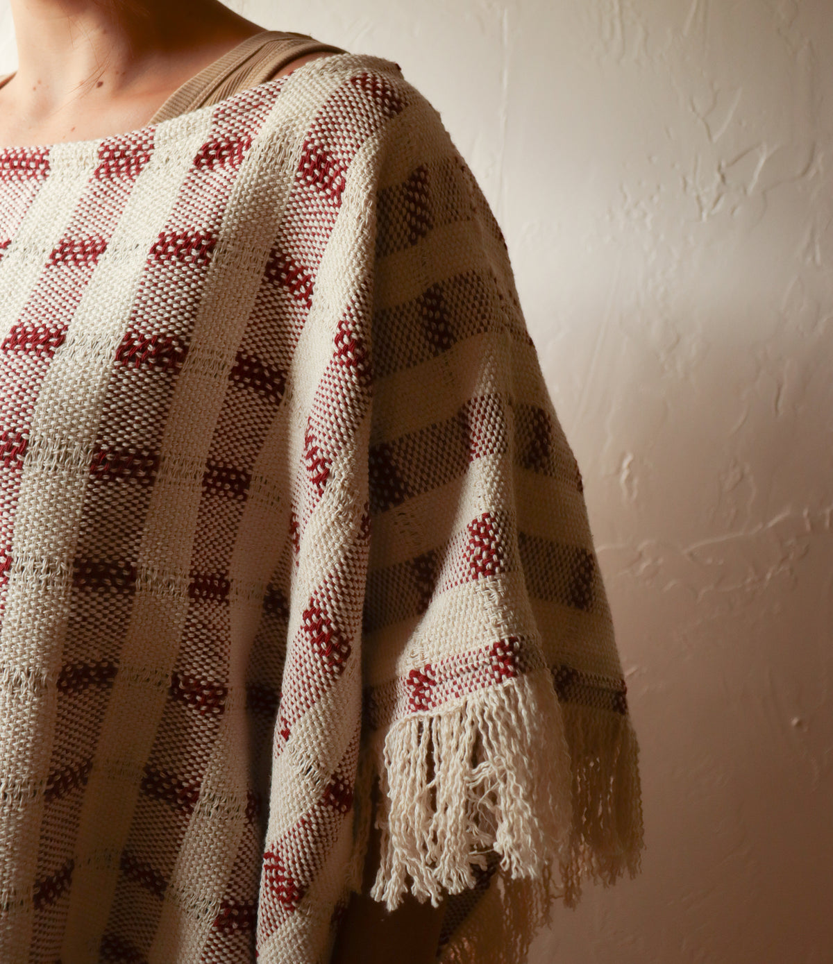 
                  
                    Rustic Checkered Boat Neck Poncho | Handwoven in El Salvador by Artesan
                  
                