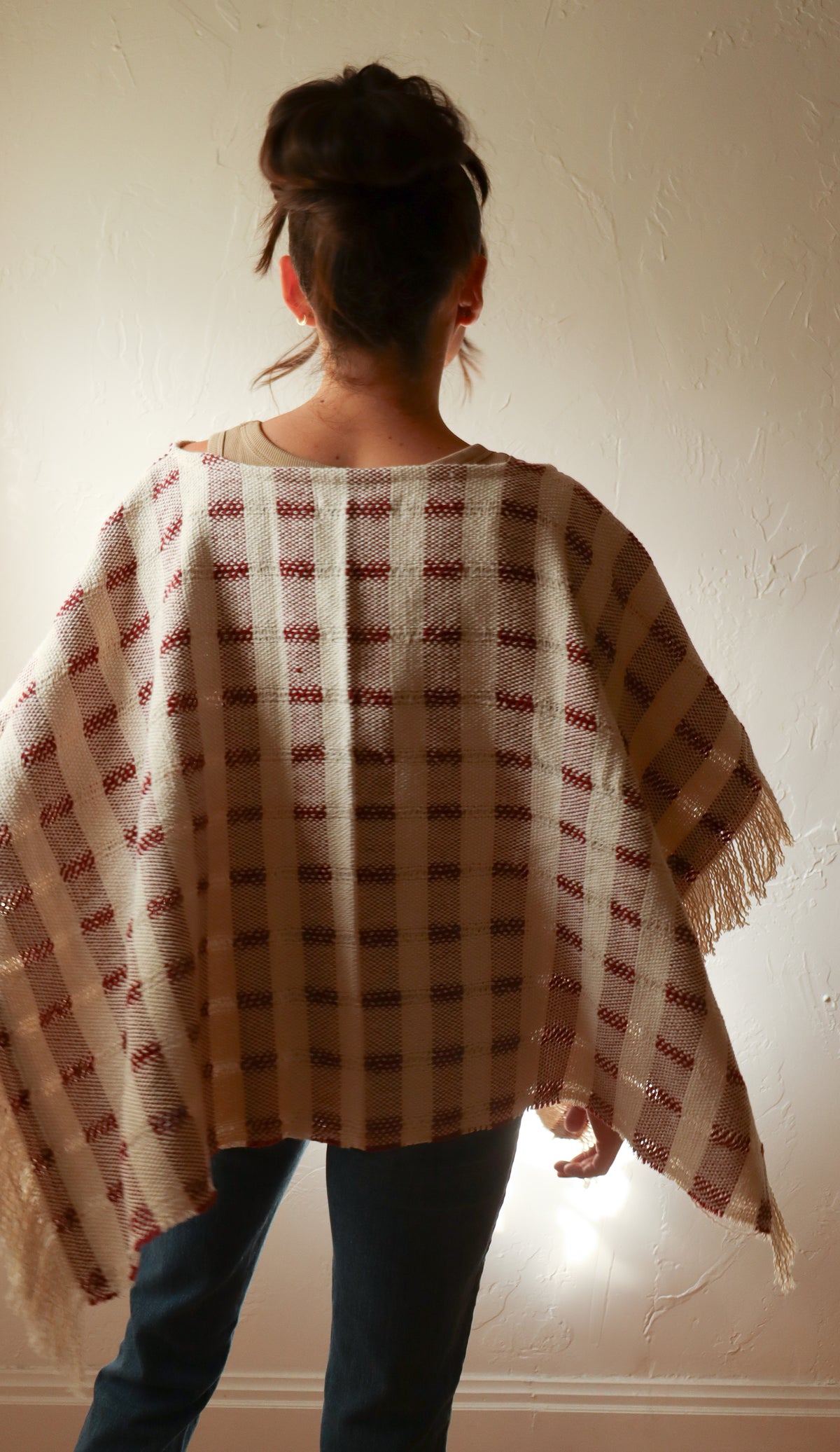 
                  
                    Rustic Checkered Boat Neck Poncho | Handwoven in El Salvador by Artesan
                  
                