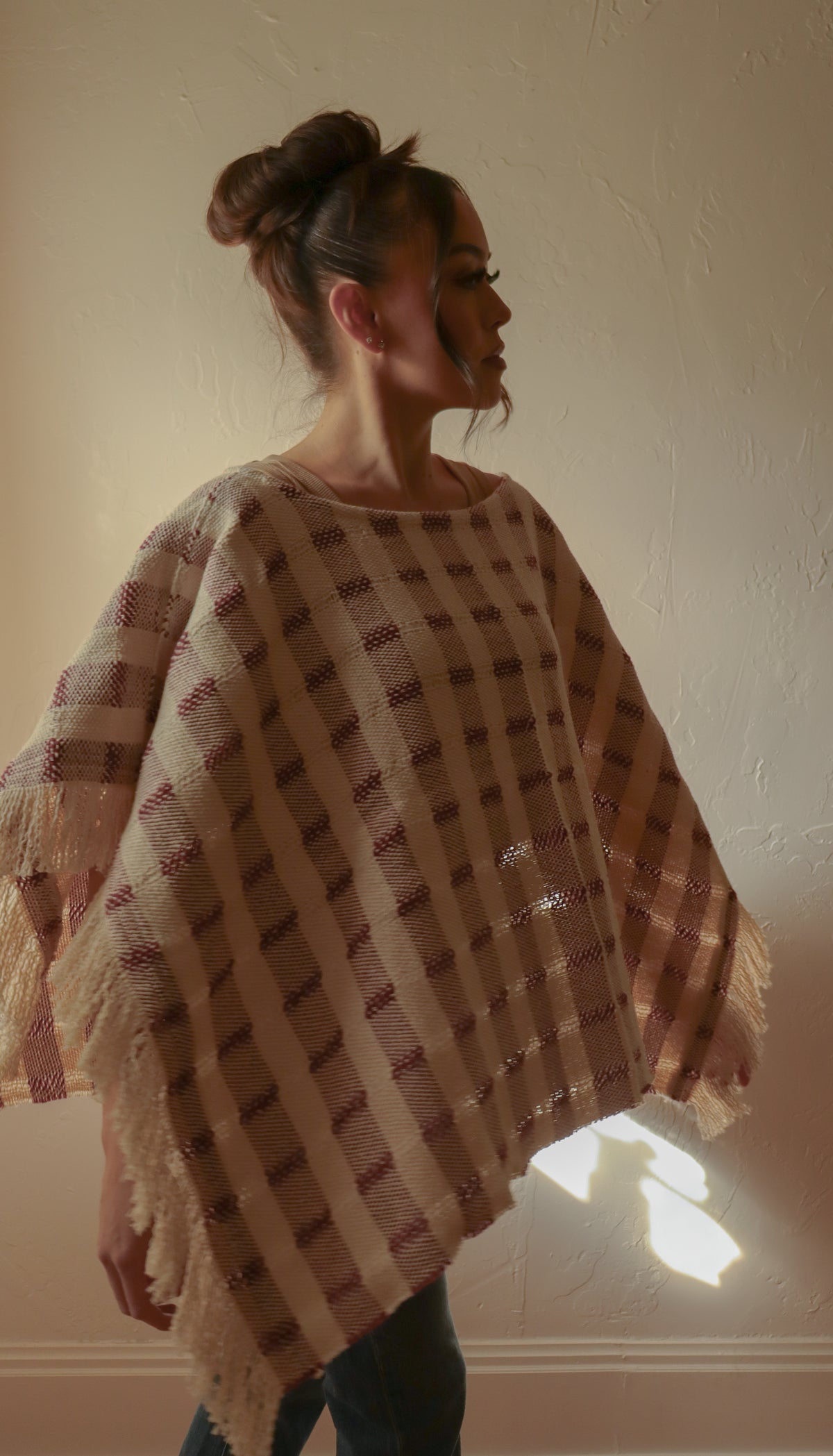 
                  
                    Rustic Checkered Boat Neck Poncho | Handwoven in El Salvador by Artesan
                  
                