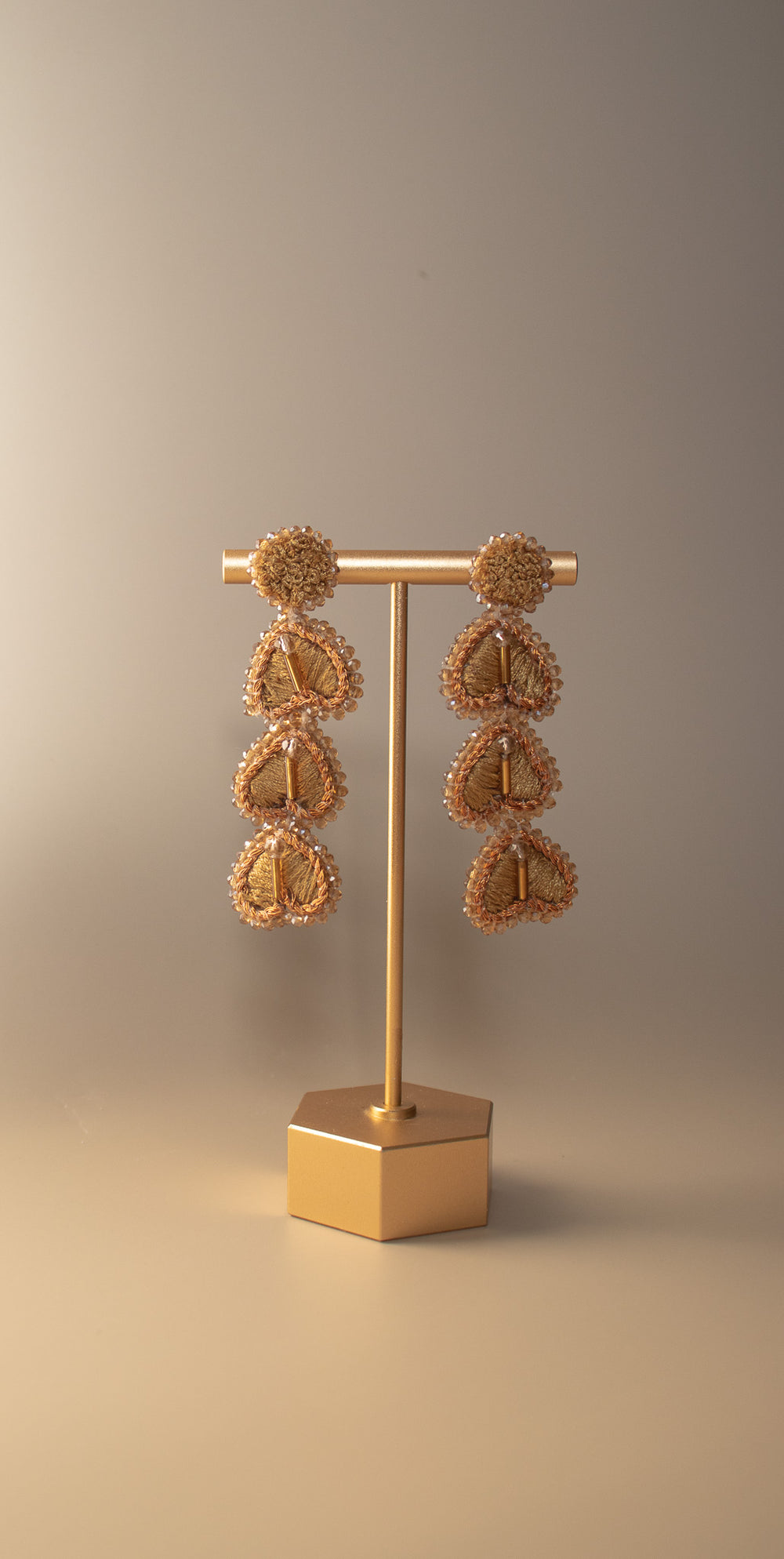 Olive Green Heart Cascade Drop Earrings