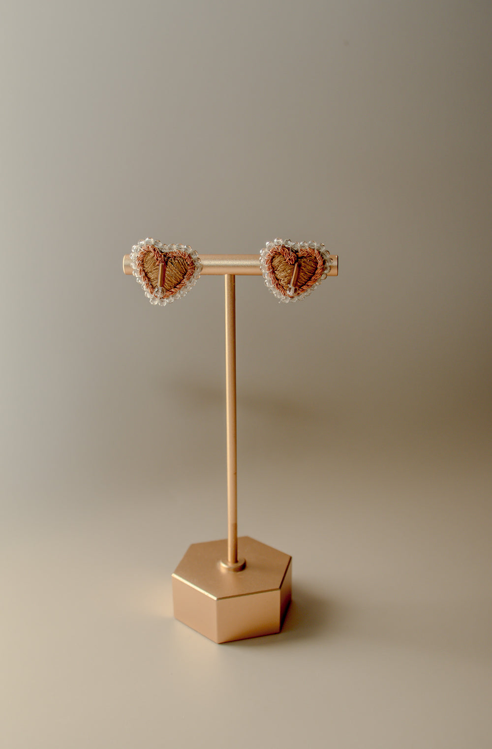 Silk and Copper Heart Studs