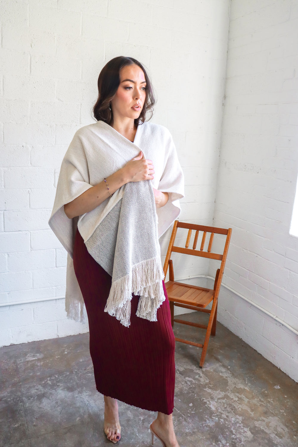 Two Tone Fringe Poncho