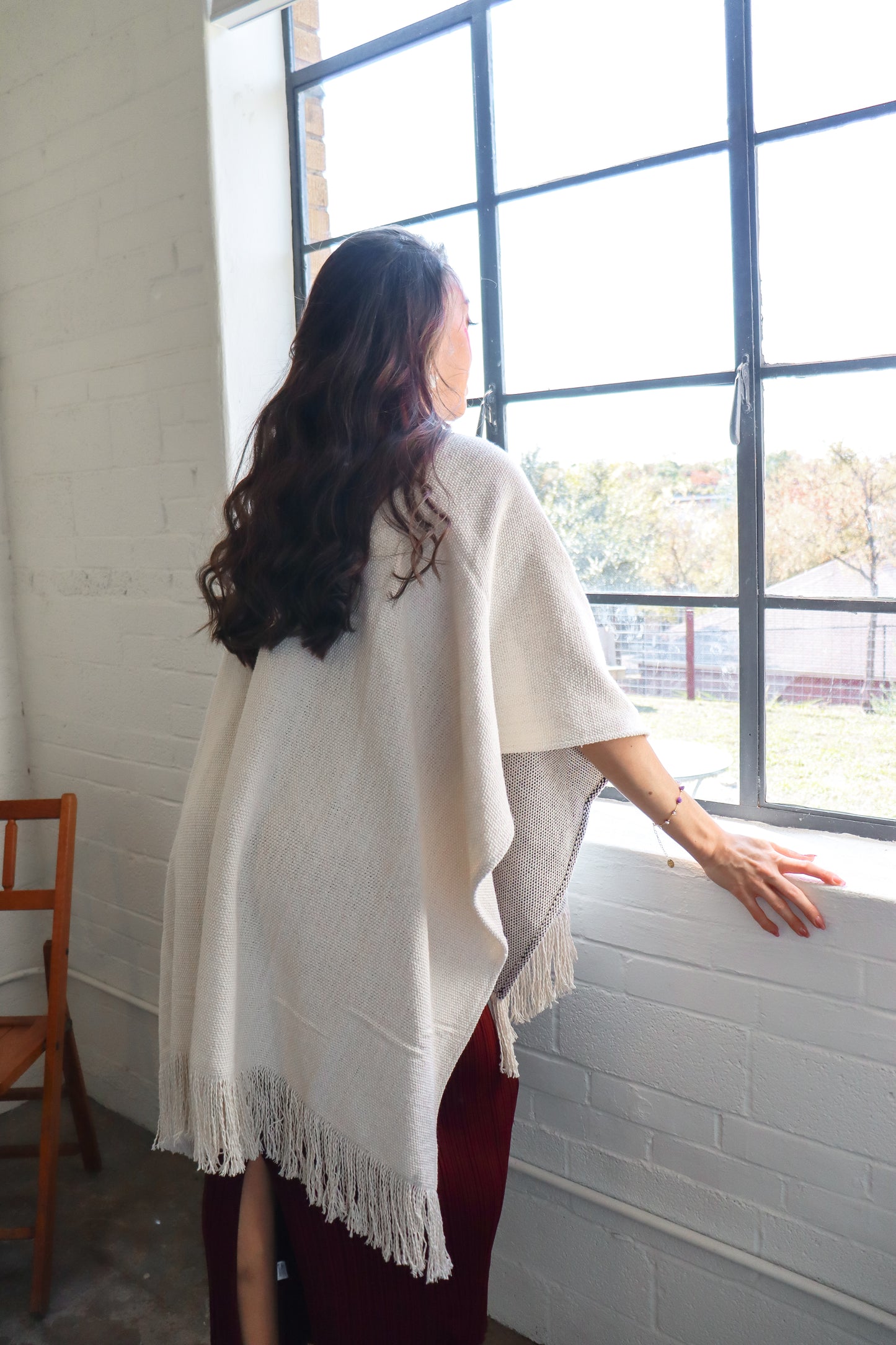 
                  
                    Two Tone Fringe Poncho
                  
                