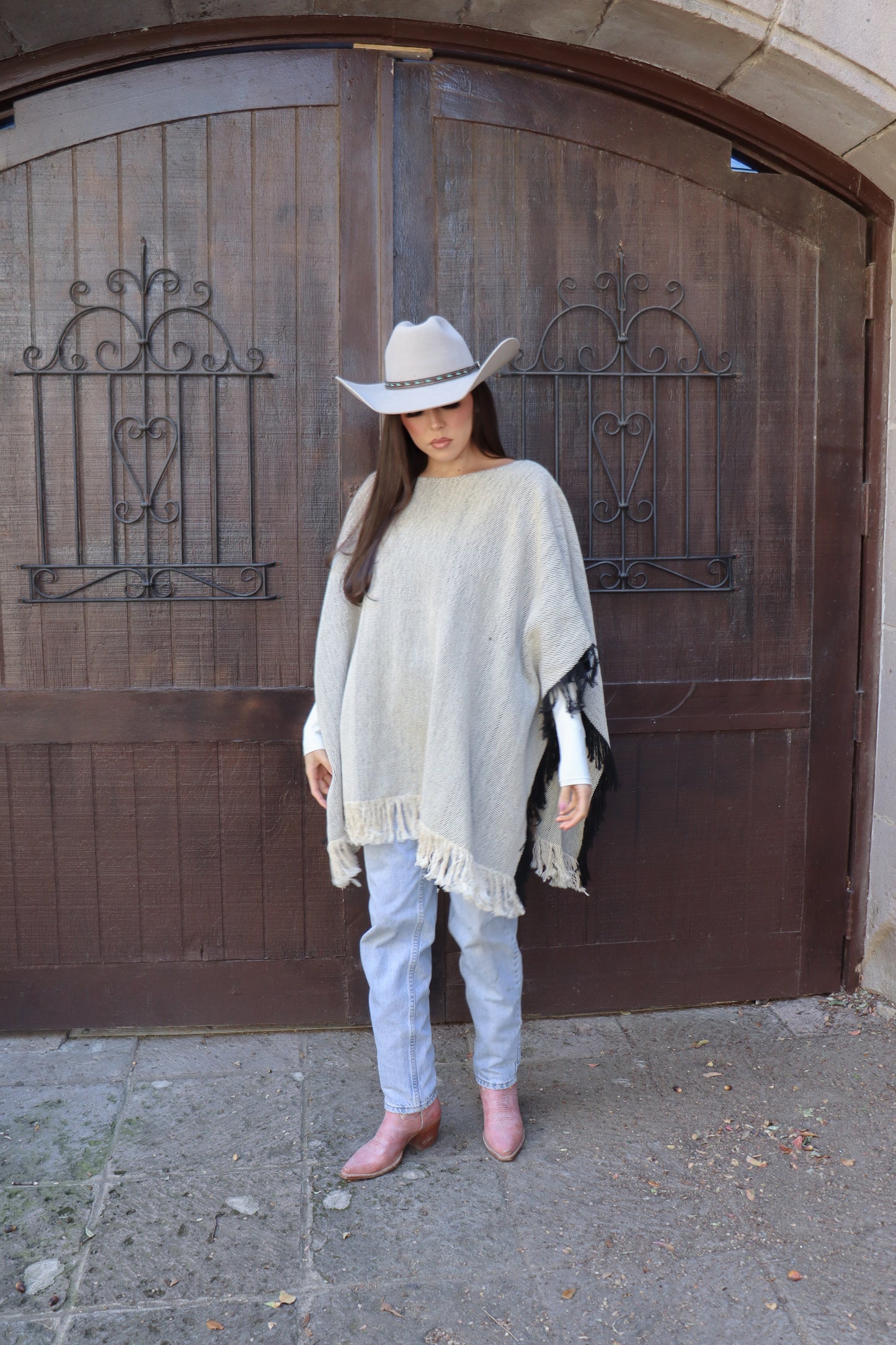 
                  
                    Charcoal Fringe Long Poncho
                  
                