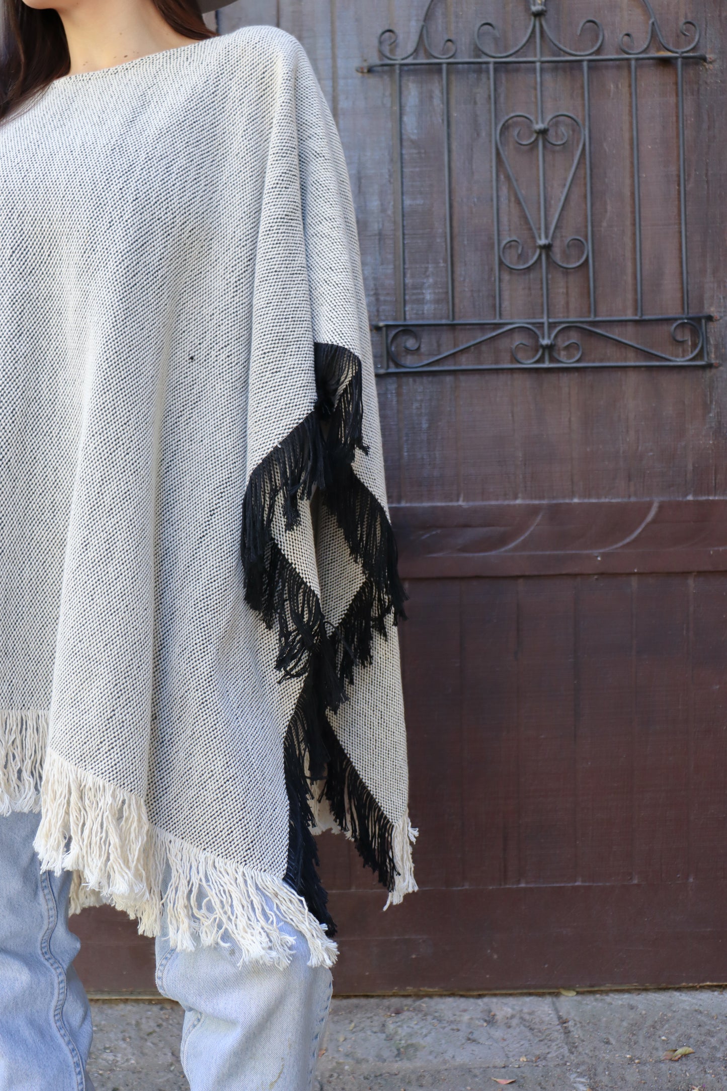 
                  
                    Charcoal Fringe Long Poncho
                  
                