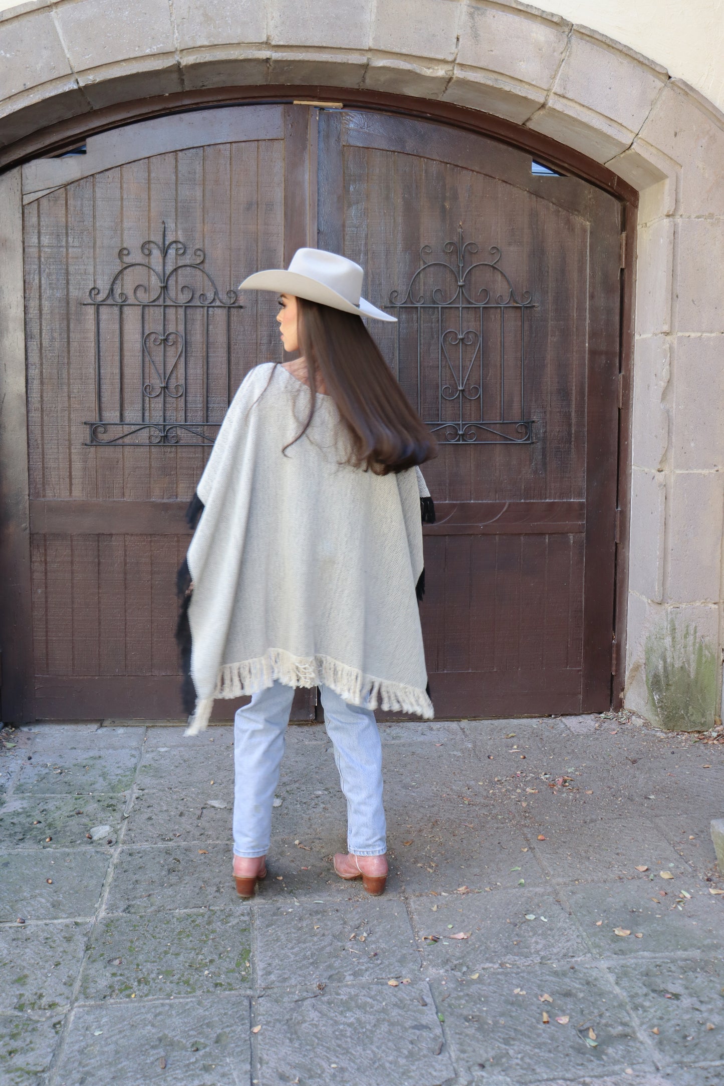 
                  
                    Charcoal Fringe Long Poncho
                  
                