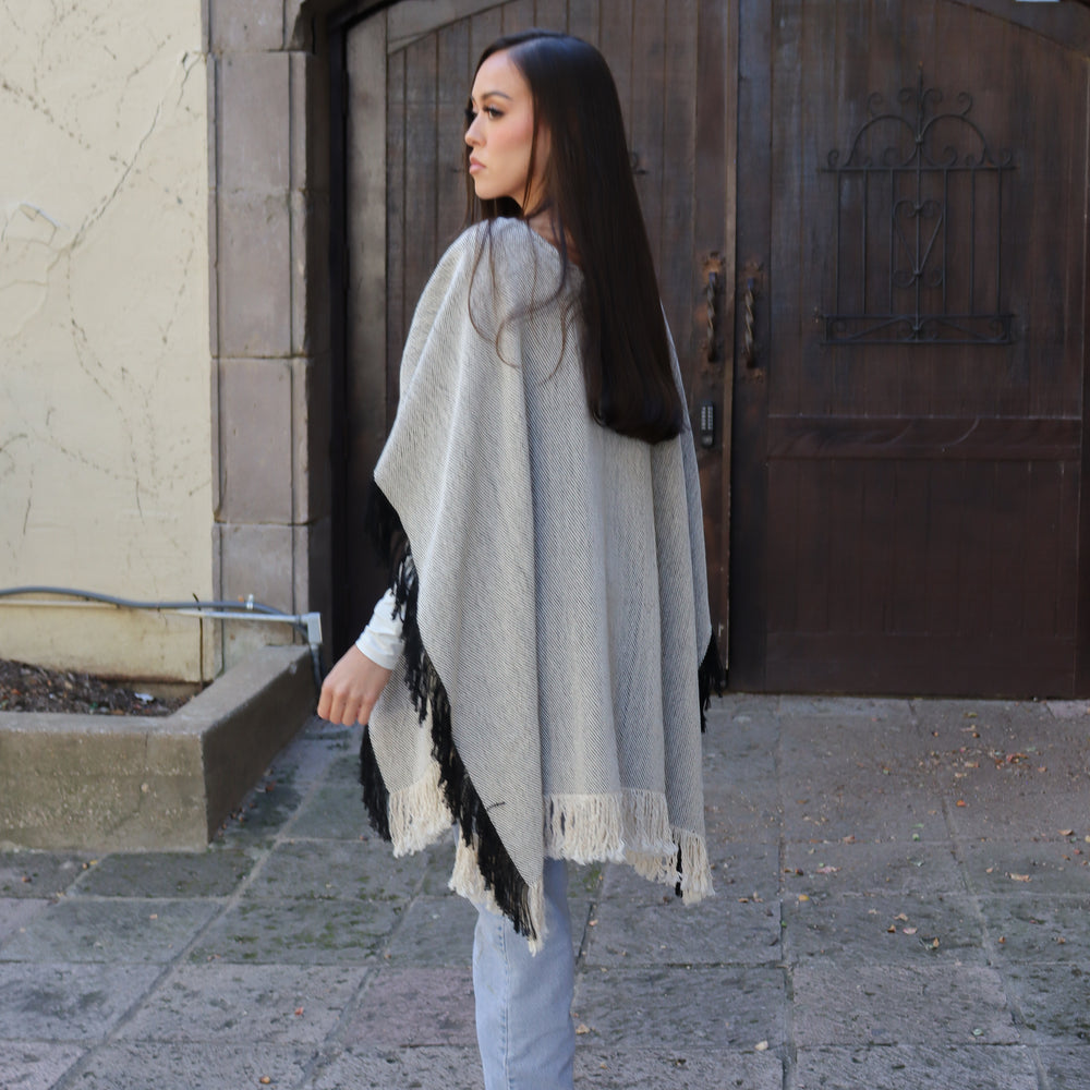 
                  
                    Charcoal Fringe Long Poncho
                  
                