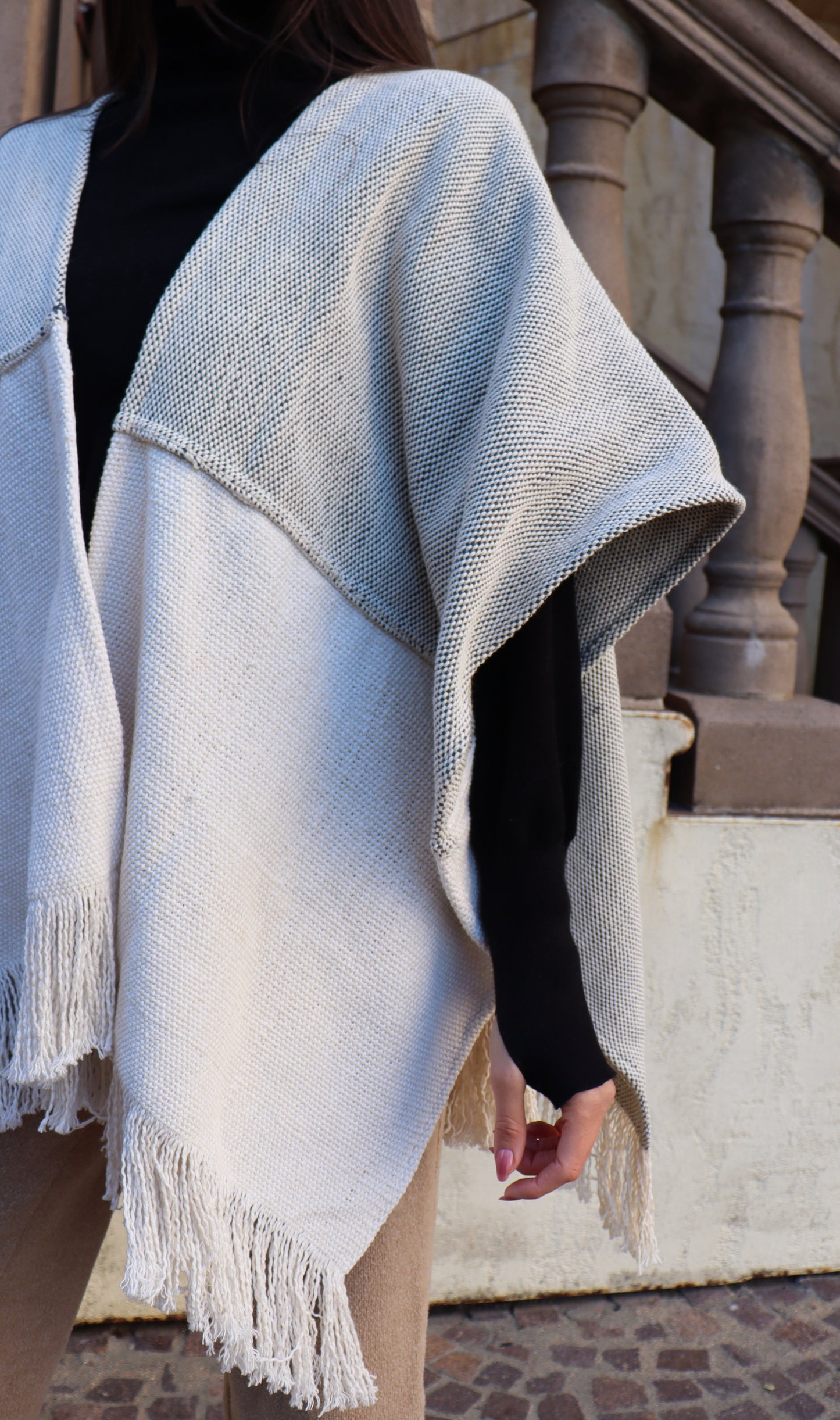 
                  
                    Two Tone Fringe Poncho
                  
                