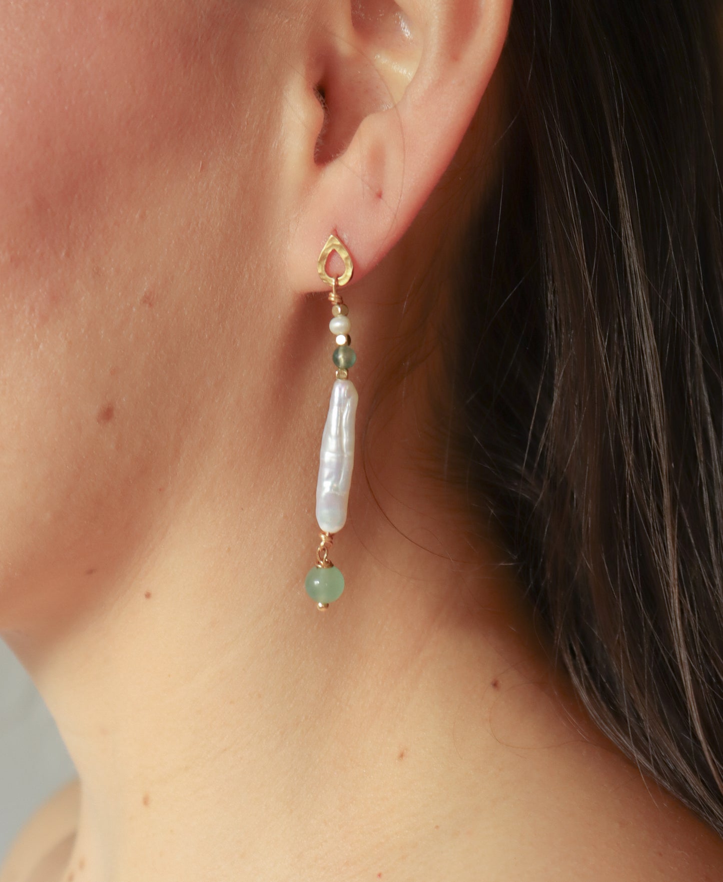 
                  
                    Mystico Pearl & Aventurine Linear Tear Studs | KelMari Designs for Salutierra
                  
                