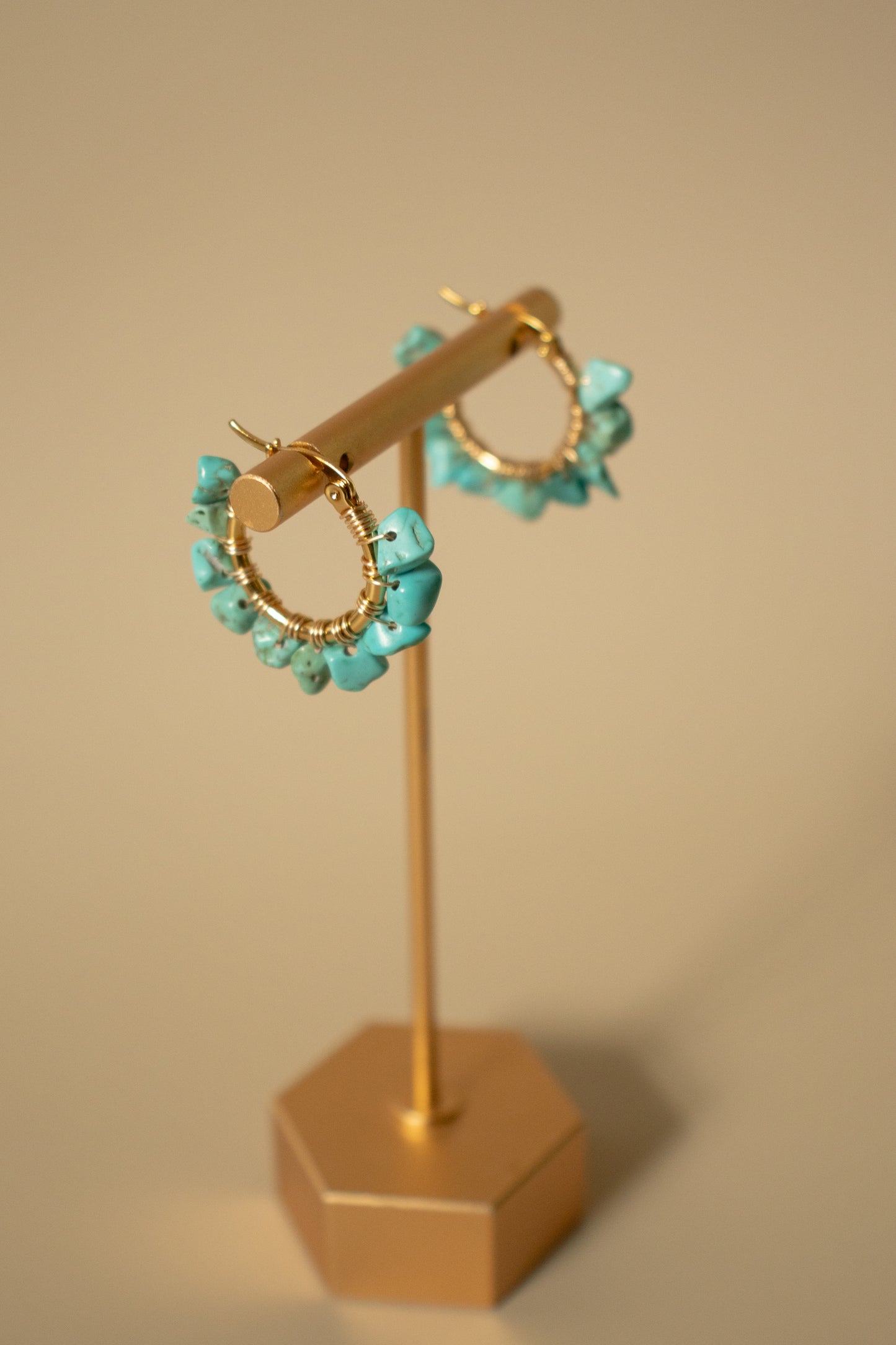 
                  
                    Turquoise Stone Small Hoop Earrings | Handmade in El Salvador by 16 Nuditos
                  
                